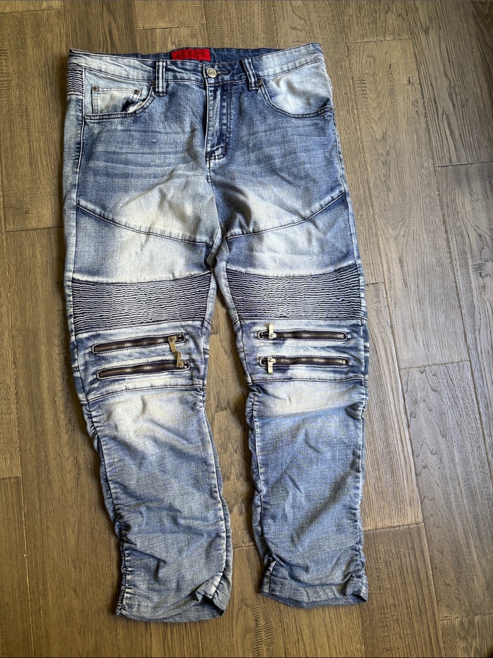 Victorious | Faded Distressed Ripped Biker Denim Jeans Size W34 L30